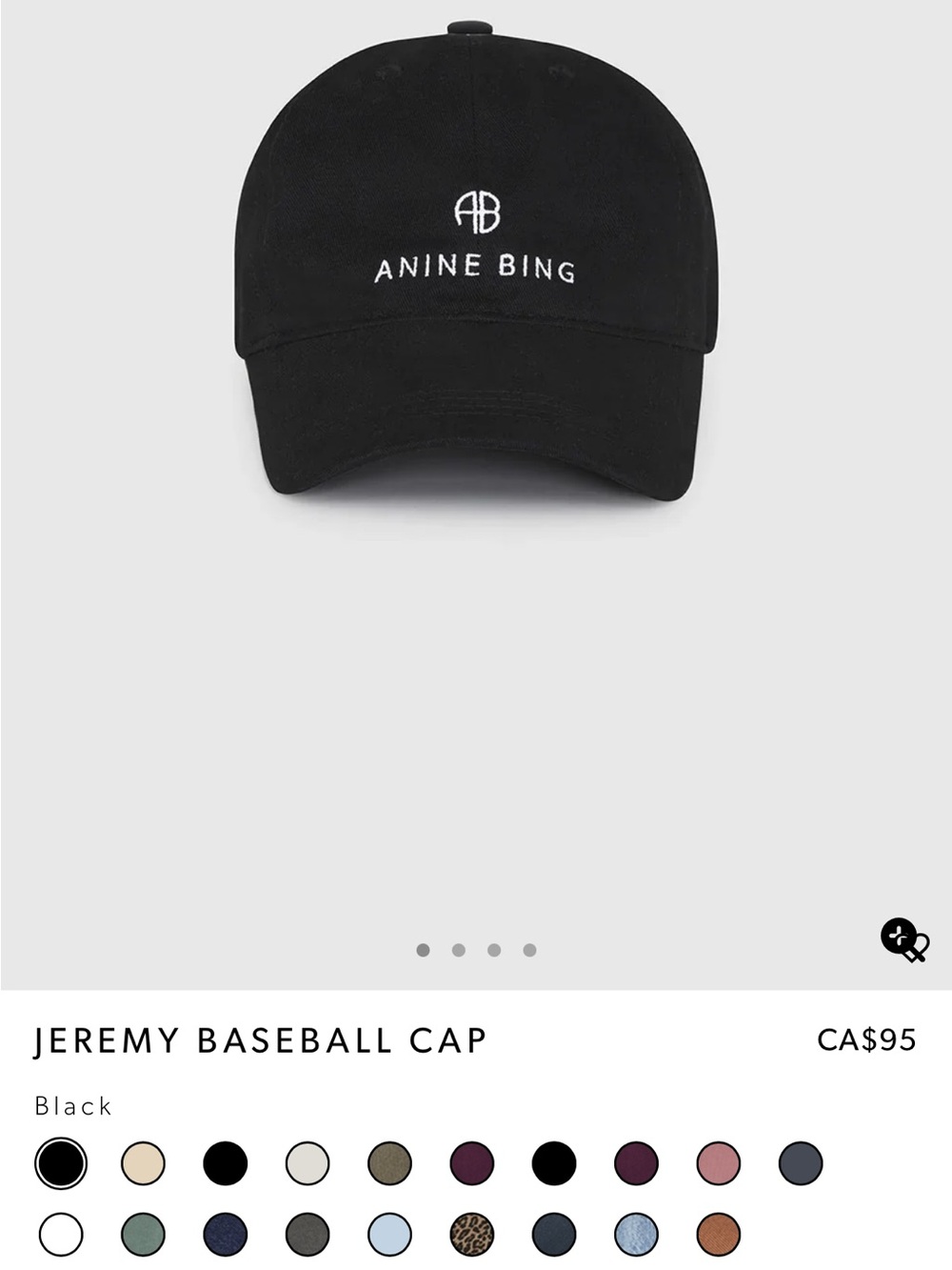Anine Bing Black Embroidered Logo Baseball Cap